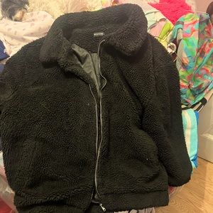 Black teddy zipper coat